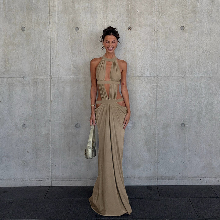 Damen Maxi-Kleid mit raffiniertem Cut-Out-Design und asymmetrischem Saum Drune