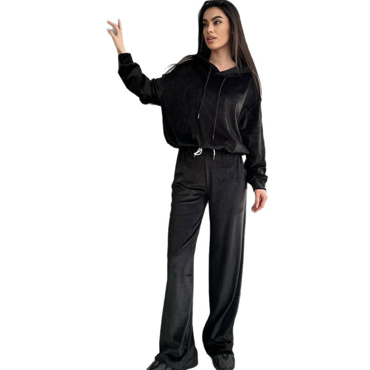 Damen Velvet-Hoodie und weite Hose Set Drune