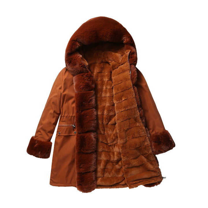 Damen elegante Parkajacke mit luxuriösem Kunstfellbesatz Drune