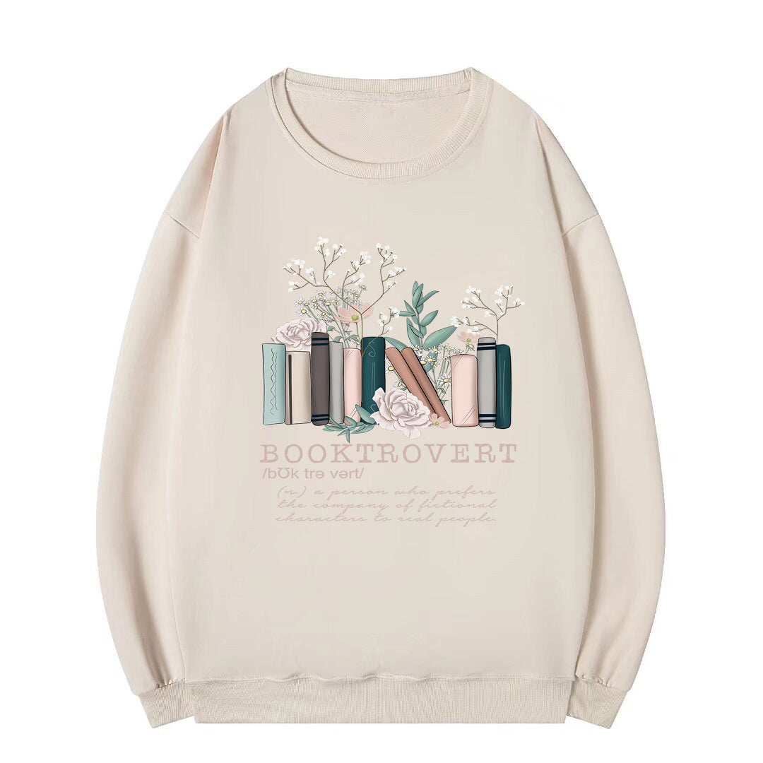 Damen Sweatshirt mit verspieltem Bücherdesign und inspirierendem Schriftzug Drune