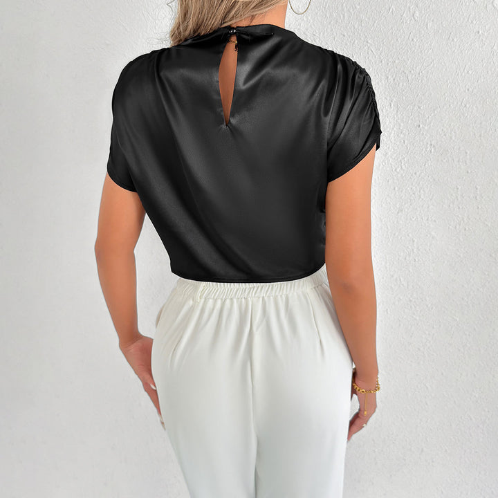 Damen Elegantes Kurzarm-Blusenshirt mit modernem Stehkragen Drune