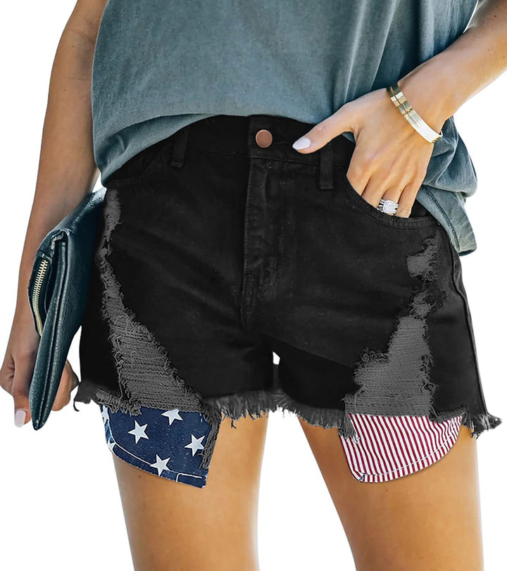 Damen Destroyed Denim-Shorts mit kreativen Patch-Details Drune