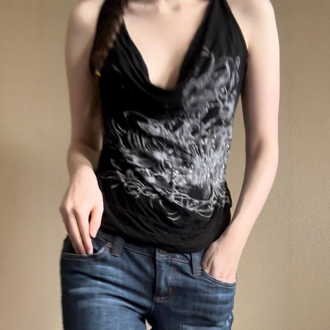 Damen ärmelloses Crossover-Top mit floralem Design Drune