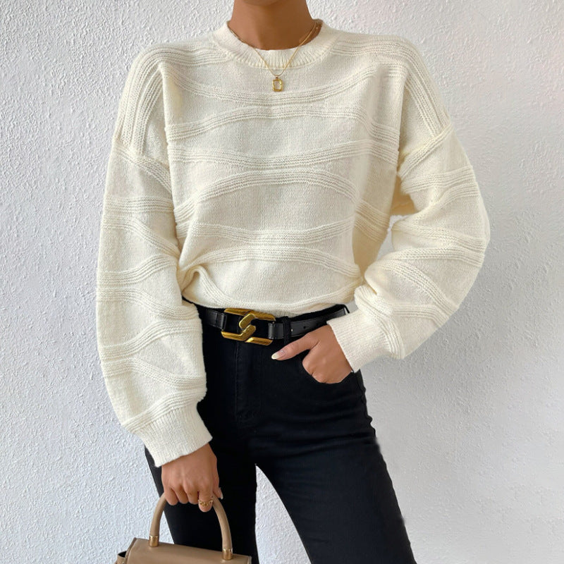 Damen extravagantes Strickoberteil mit modischem Wellenmuster Drune