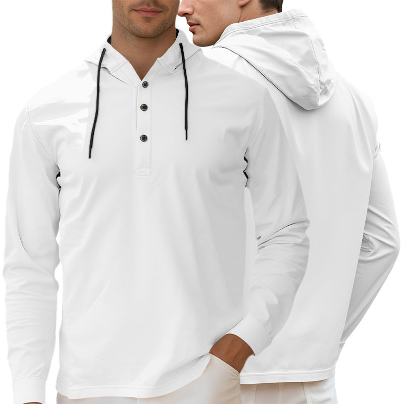 Herren nan Kapuzen-Henley Langarmshirt aus leichtem Stretchjersey mit Kordelzug Drune