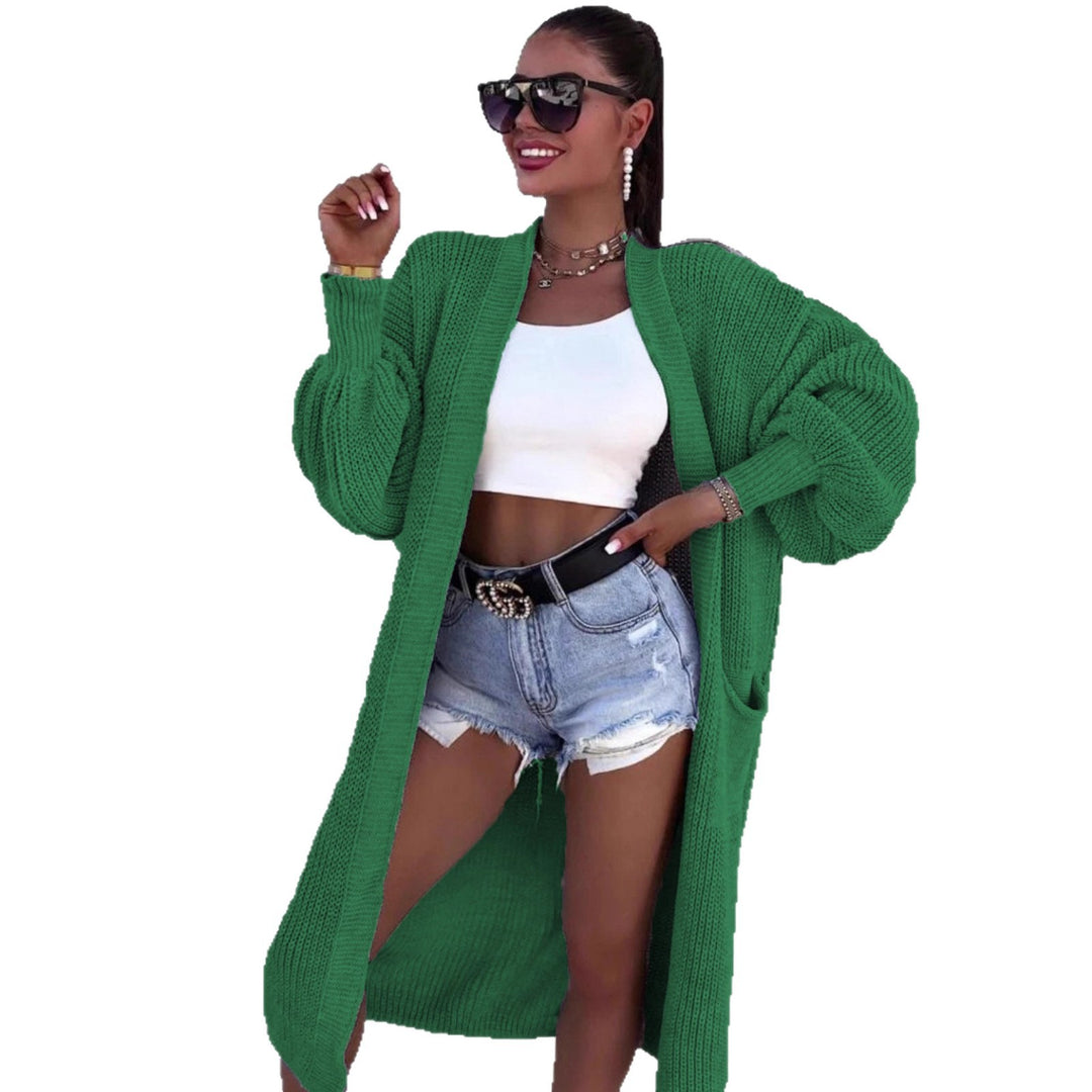 Damen Langer Strickmantel mit weiten Ärmeln und Taschen Drune