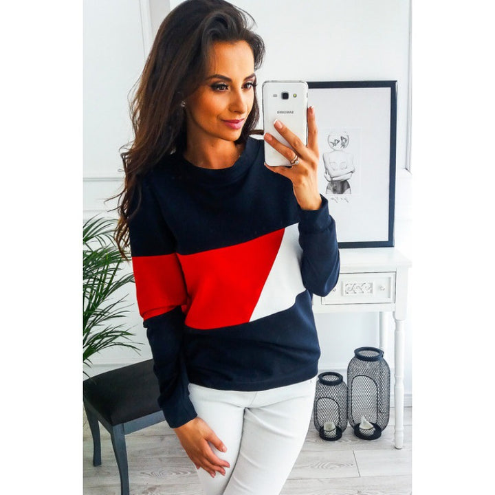Damen Lässiger Sweatshirt mit modischem Farbblockdesign Drune