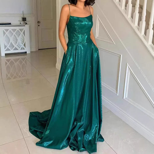 Damen Glamouröses Abendkleid mit funkelndem Satin und schwingendem Rock Drune