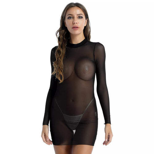 Damen Transparentes Minikleid mit langen Ärmeln und femininem Schnitt Drune
