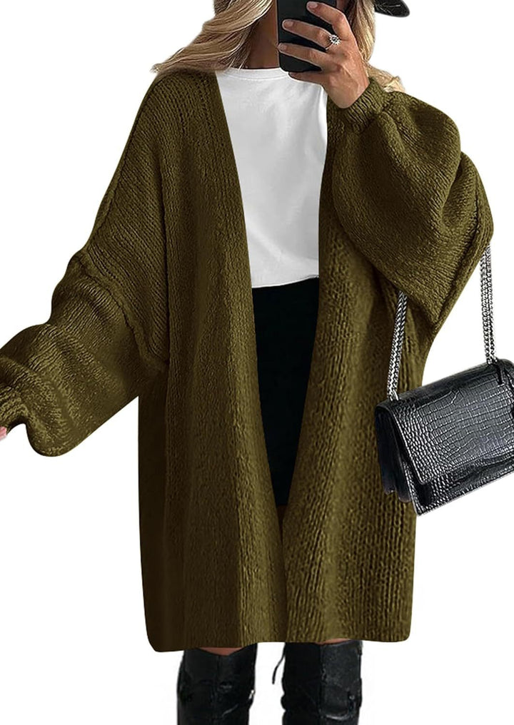 Damen lässiger Strickmantel mit offenem Schnitt und weitem Ärmelschnitt Drune