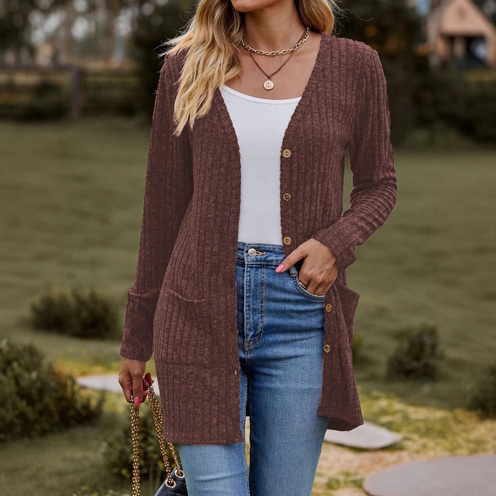 Damen Strickjacke mit V-Ausschnitt und praktischen Taschen Drune