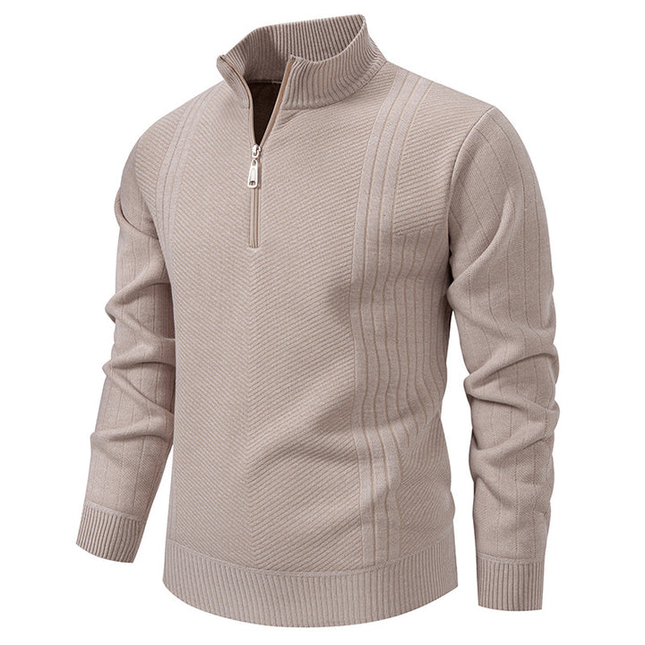 Herren nan Troyer-Pullover mit halbem Reißverschluss, Chevron-Struktur und elastischen Rippbündchen Drune