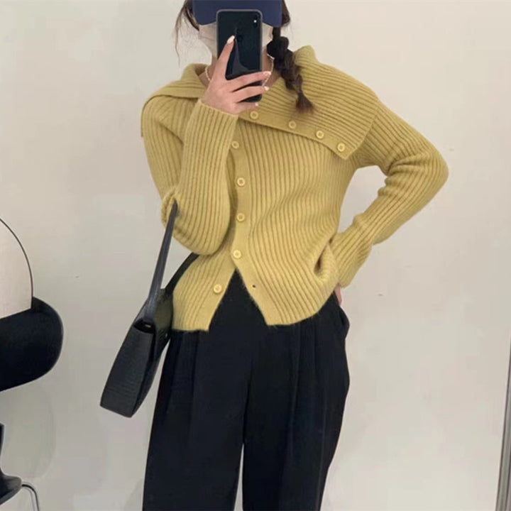 Damen feiner Strickcardigan mit modischem Kragen Drune