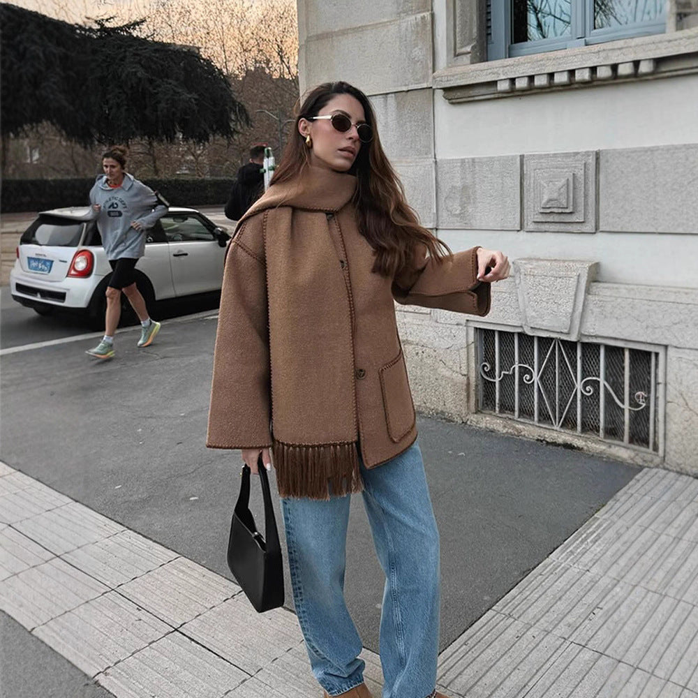 Damen oversized Mantel mit Fransendetails Drune