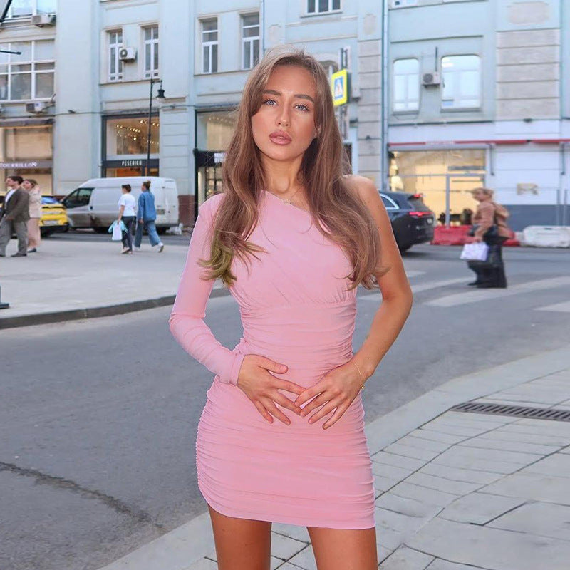 Damen schulterfreies Minikleid mit Rüschendetails und asymmetrischem Ausschnitt Drune