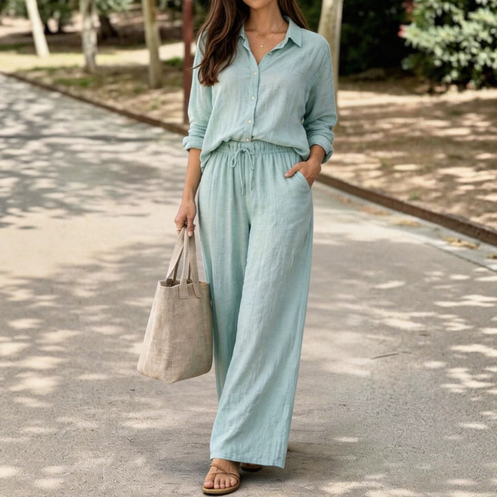 Damen Leichte und bequeme Sommerbluse mit weiten Hosen Drune
