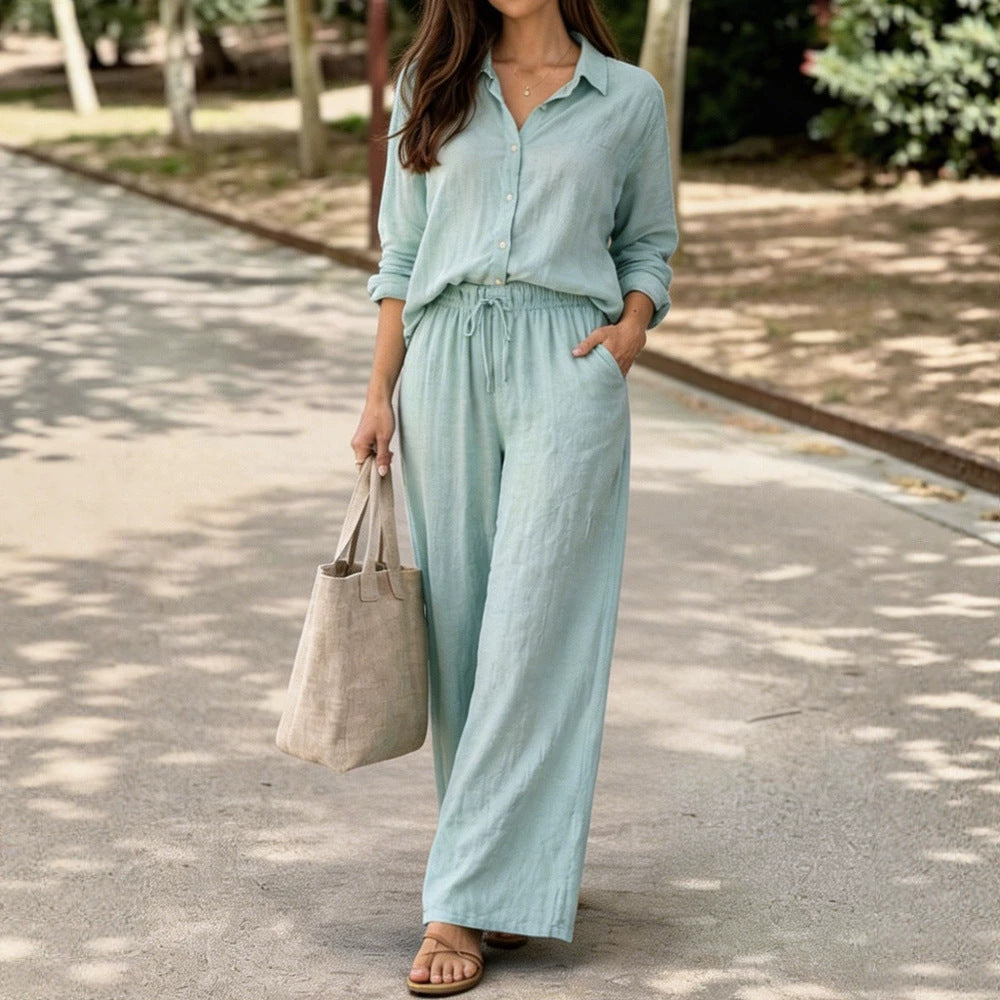 Damen Leichte und bequeme Sommerbluse mit weiten Hosen Drune