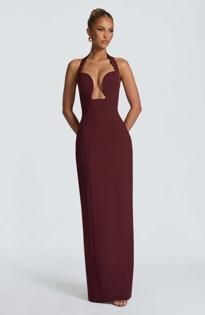 Damen Elegantes Abendkleid mit tiefem Herz-Ausschnitt und schwingendem Saum Drune