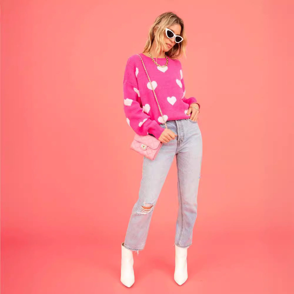 Damen Pullover mit Herzapplikationen und lockerer Passform Drune