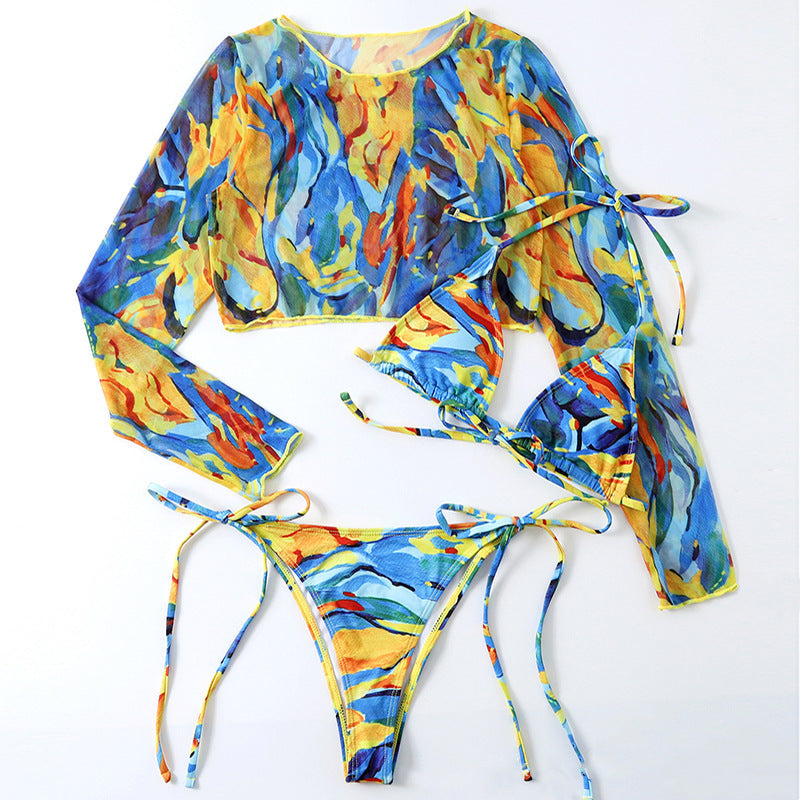 Damen Bikini-Set mit transparenter Langarmbluse Drune