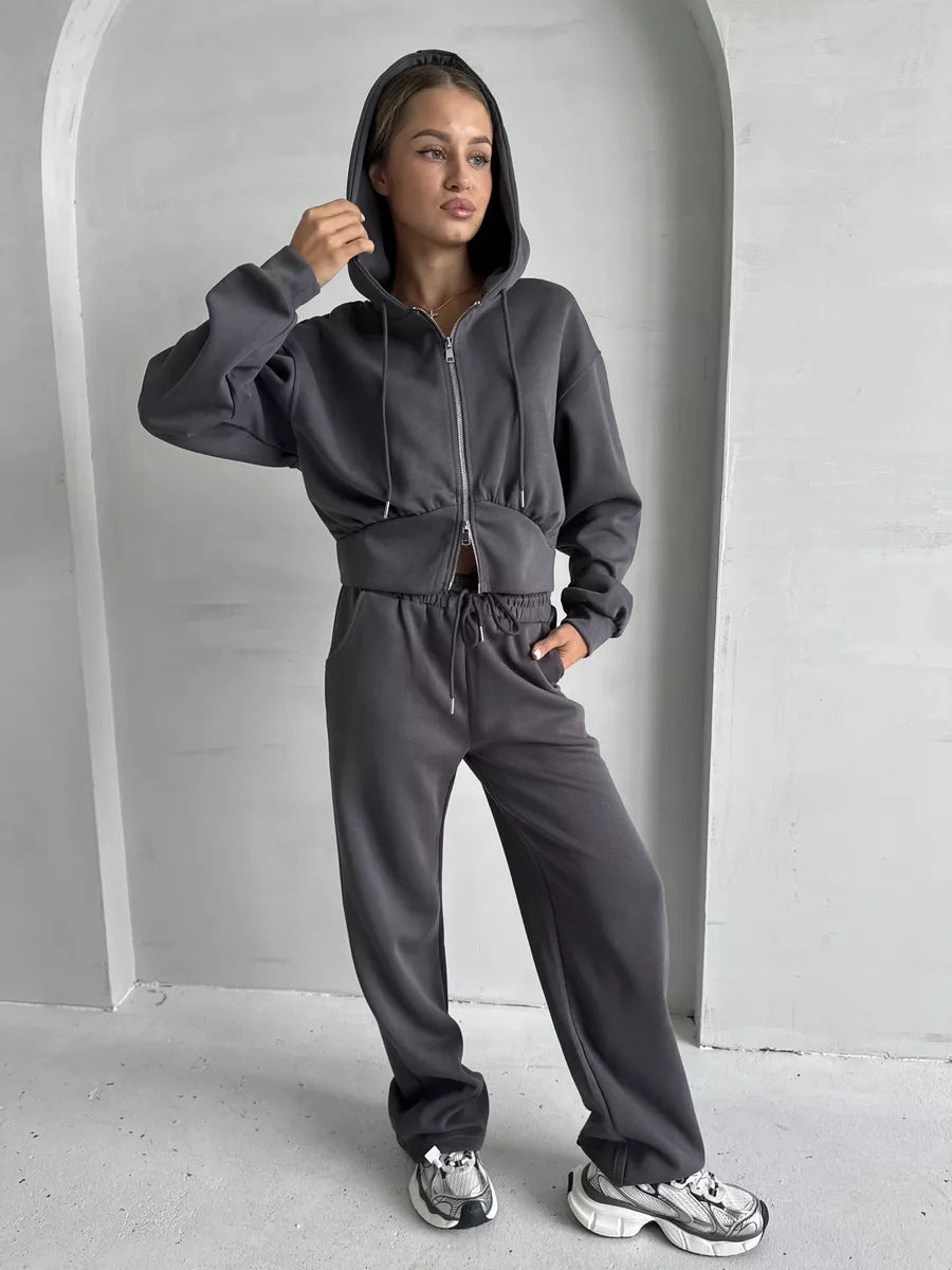 Damen cropped Hoodie und entspannte Jogginghose Set Drune