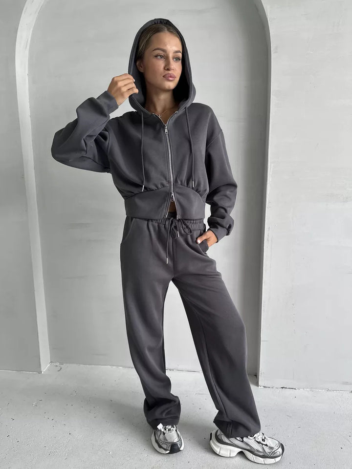 Damen cropped Hoodie und entspannte Jogginghose Set Drune