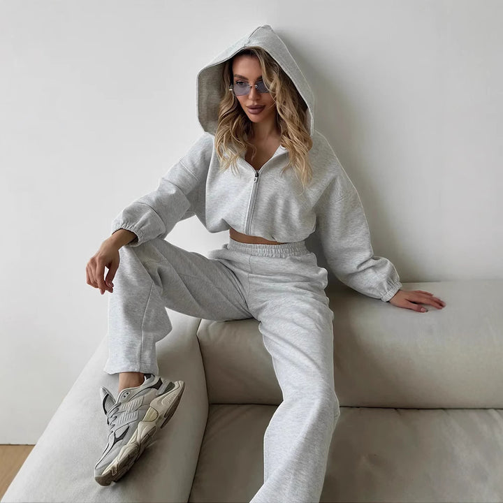 Damen Elegantes Sportliches Set mit Kapuze und weiter Hose Drune