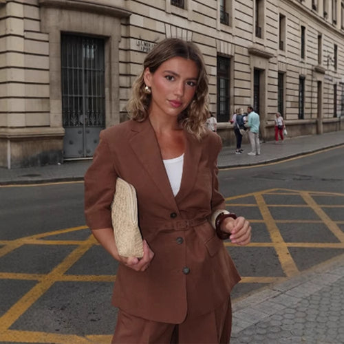 Damen eleganter Blazer mit Gürtel Drune