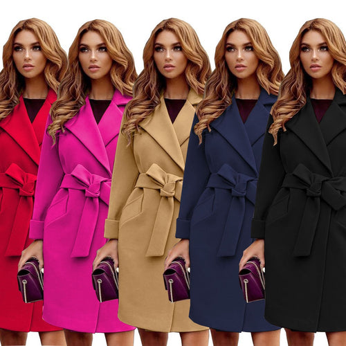 Damen eleganter Trenchcoat mit Gürtel und Taschen Drune