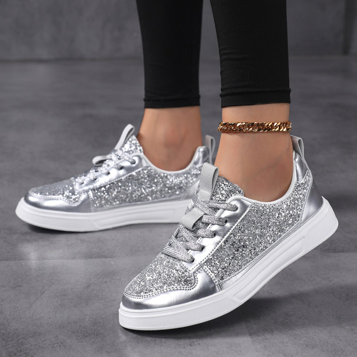 Damen nan Glitzer-Freizeitsneaker mit Metallic-Details, gepolstertem Einstieg und rutschfester Gummisohle Drune