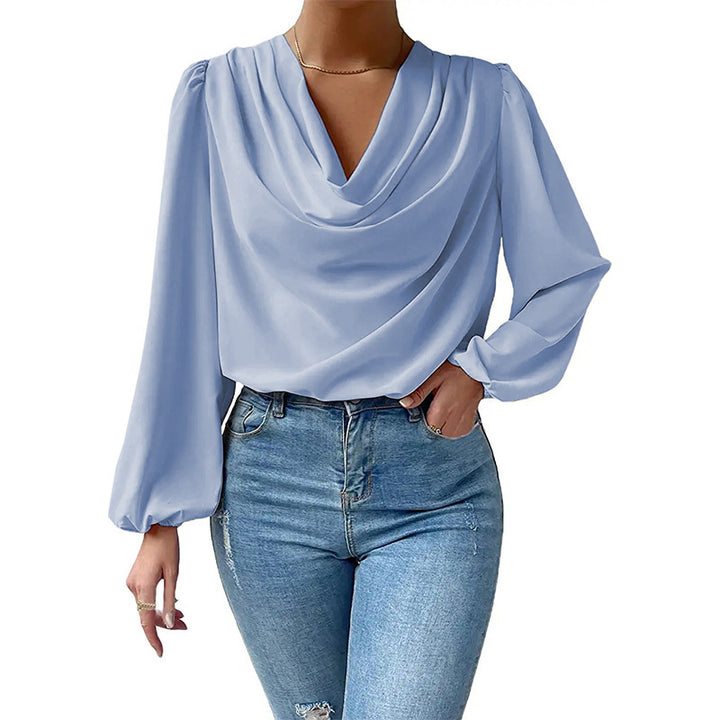 Damen Elegantes Langarm-Blusenoberteil mit Drapierung und weitem Schnitt Drune
