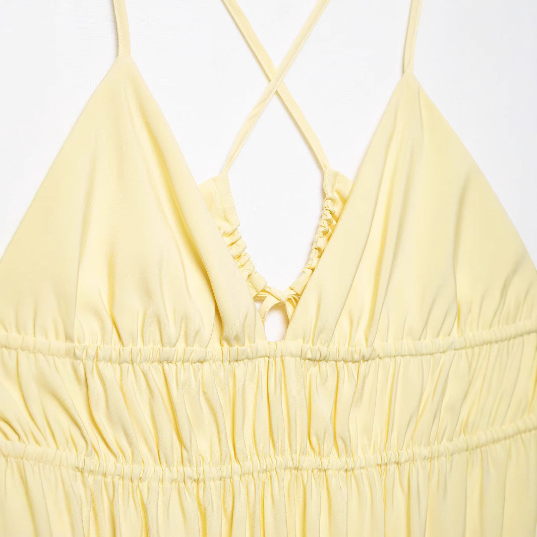 Femme Verstellbares Spaghetti-Top Maxikleid mit gerafftem Oberteil Drune