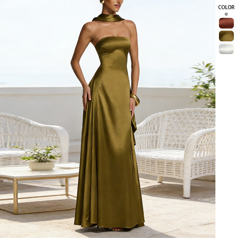 Damen Elegantes und schulterfreies Abendkleid mit fließendem Fall Drune