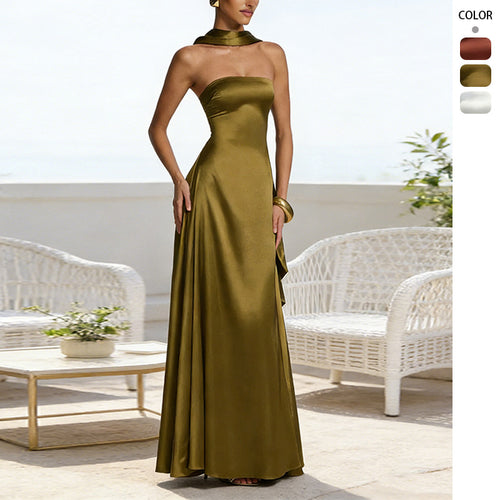 Damen Elegantes und schulterfreies Abendkleid mit fließendem Fall Drune