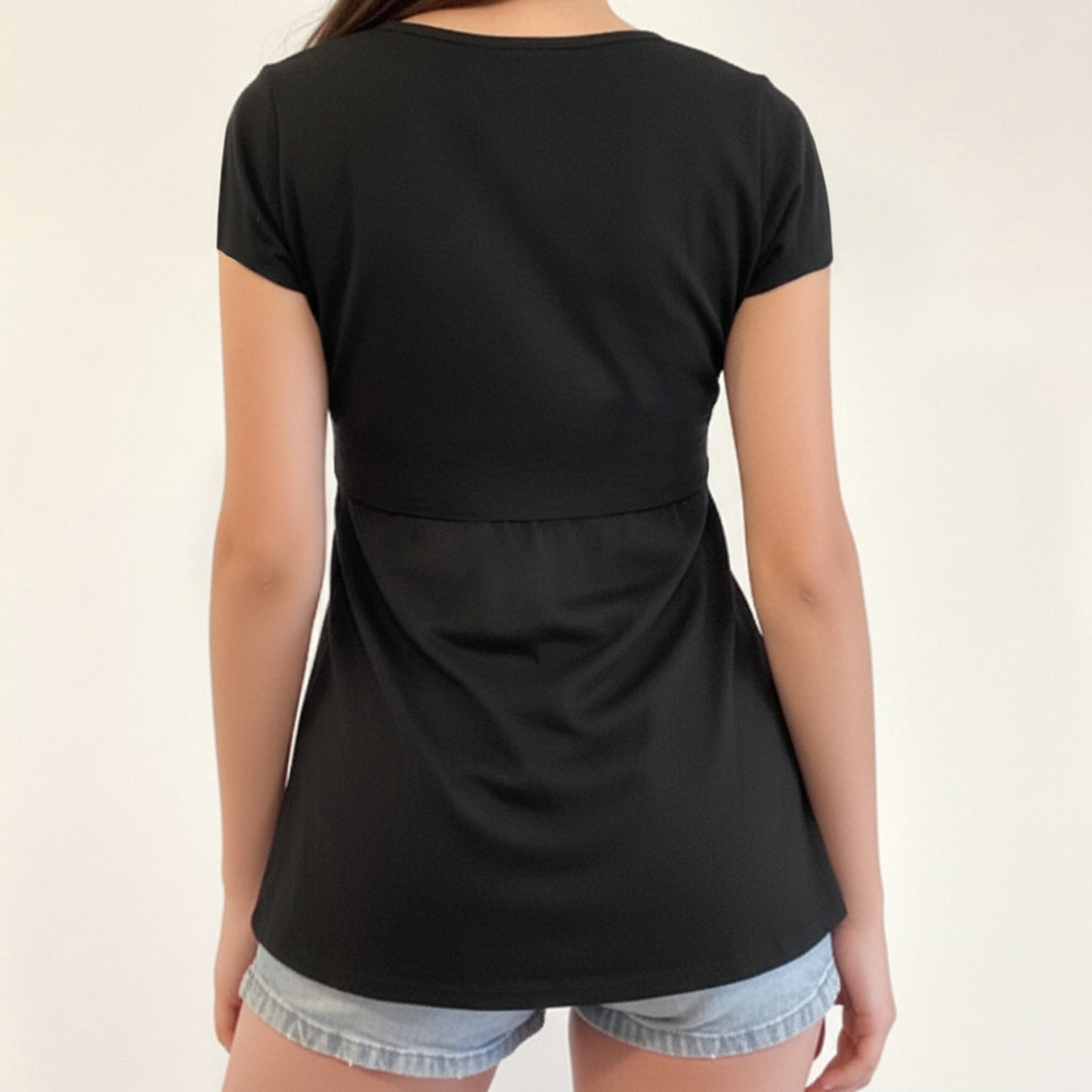 Damen V-Ausschnitt Shirt mit Rüschendetails und elastischem Bund Drune