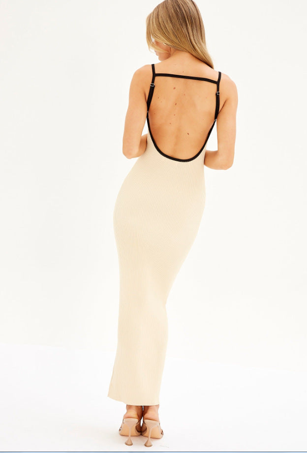 Damen Maxikleid mit schmalem Rippmuster und verstellbaren Spaghettiträgern Drune