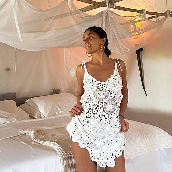Damen gehäkeltes Strandkleid mit raffinierter Blumenspitze Drune