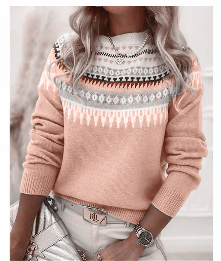 Damen nan Norwegerpullover aus Wollmix mit Rundhalsausschnitt und traditionellem Fair-Isle-Yoke Drune