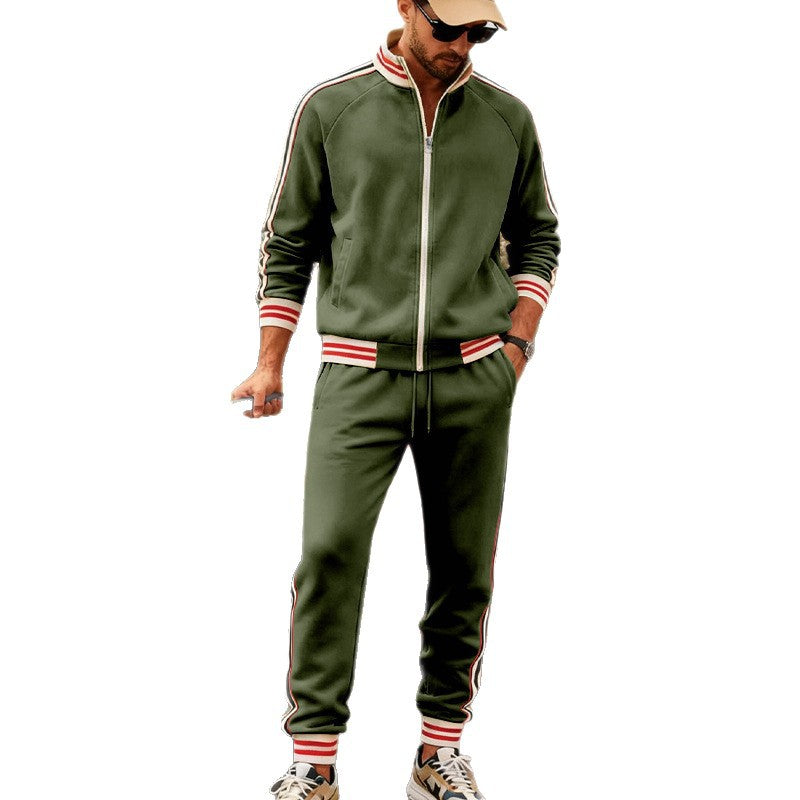 Herren nan sportiver Trainingsanzug mit gestreiften Rippbündchen, Reißverschlussjacke und tapered Jogginghose Drune