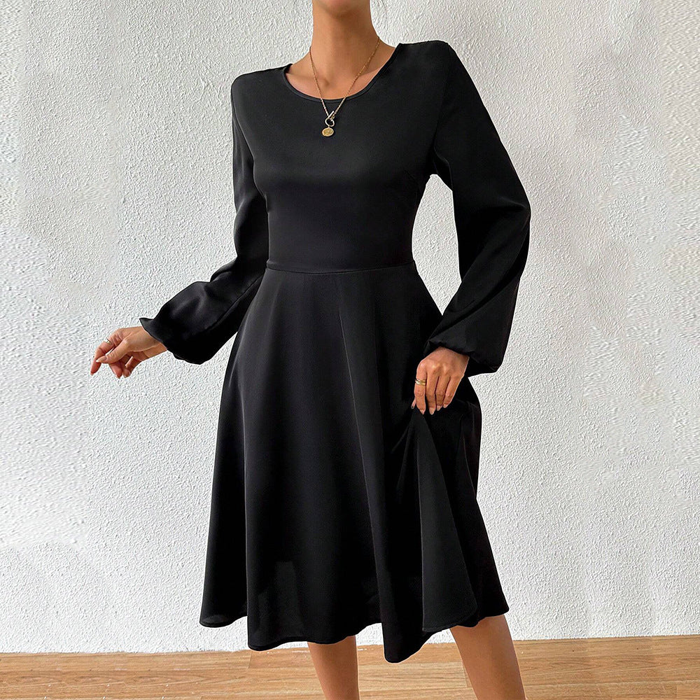 Damen A-linien Kleid mit elegantem Rundhalsausschnitt und weiten Ärmeln Drune