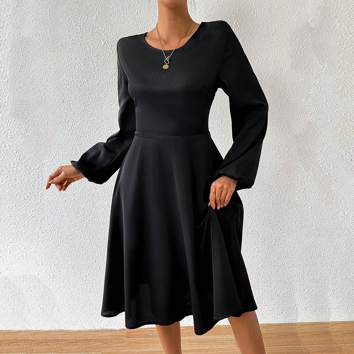 Damen A-linien Kleid mit elegantem Rundhalsausschnitt und weiten Ärmeln Drune
