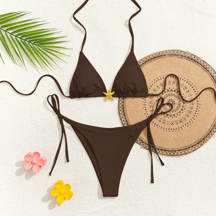 Damen Triangel-Bikini mit verspieltem Palmenmuster Drune