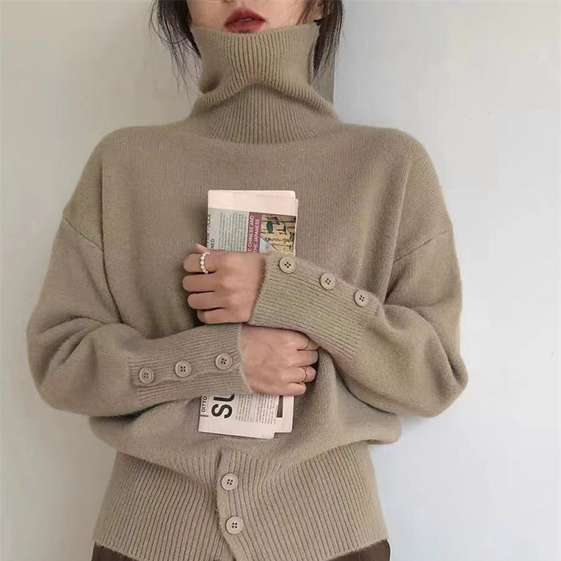 Damen Rollkragenpullover mit Knopfdetails und lässigem Schnitt Drune
