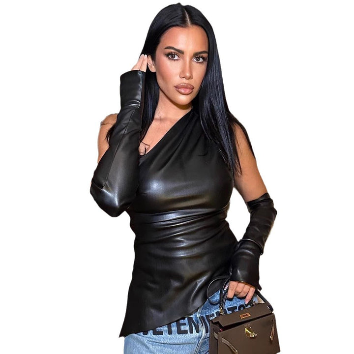 Damen Elegantes Top mit asymmetrischem Design und langen Armabschlüssen Drune
