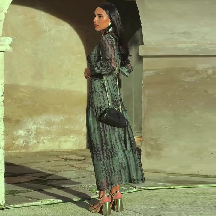 Damen Midikleid mit raffinierten Falten und V-Ausschnitt Drune