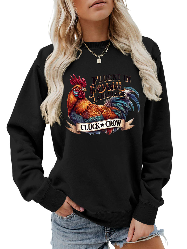 Damen Sweatshirt mit humorvollem Hühnermotiv und bequemer Passform Drune