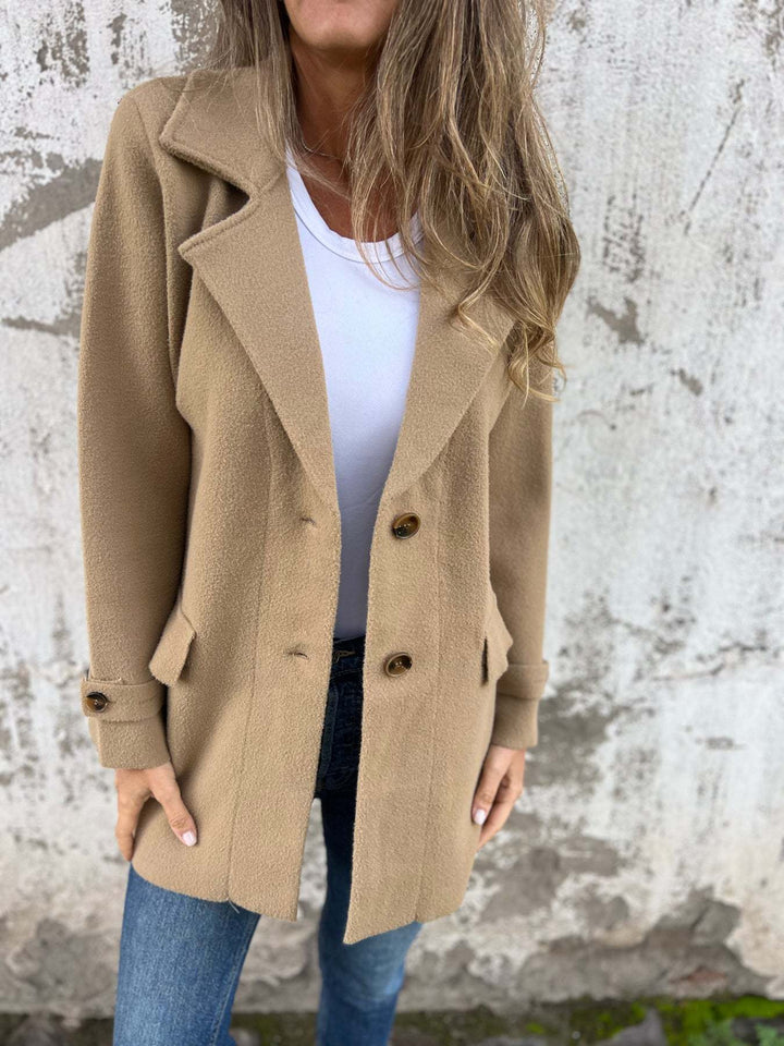 Damen Fleece Mantel mit doppelter Knopfleiste und schickem Reverskragen Drune