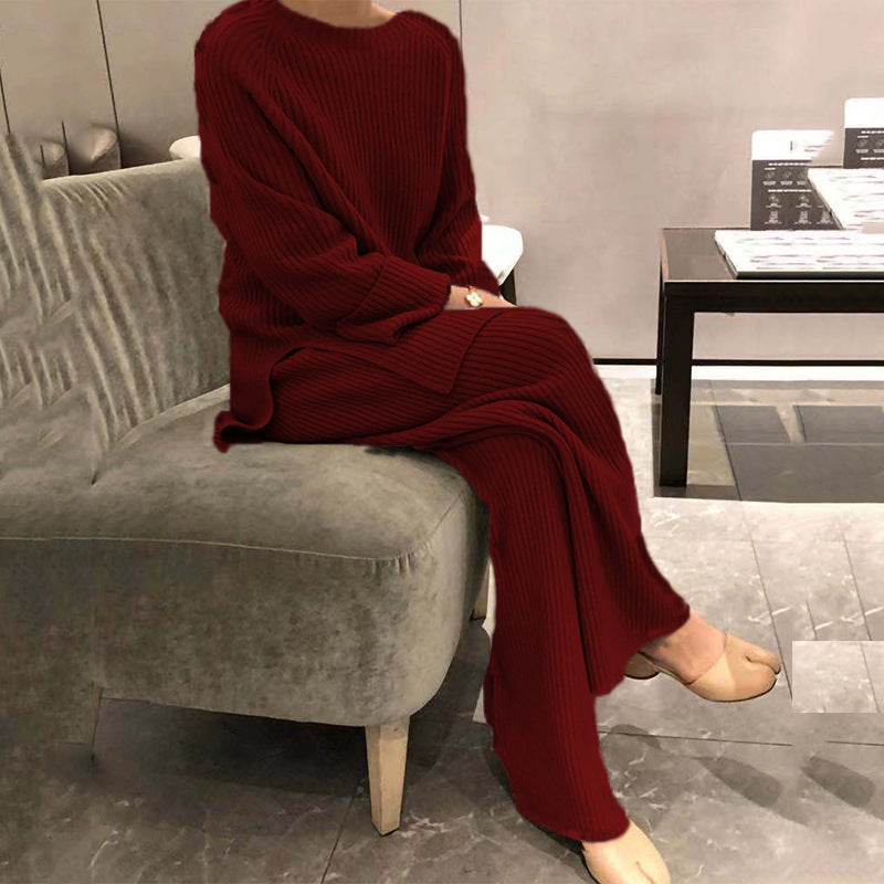 Damen Ripp-Strickanzug mit weitem Oberteil und weitem Bein Drune