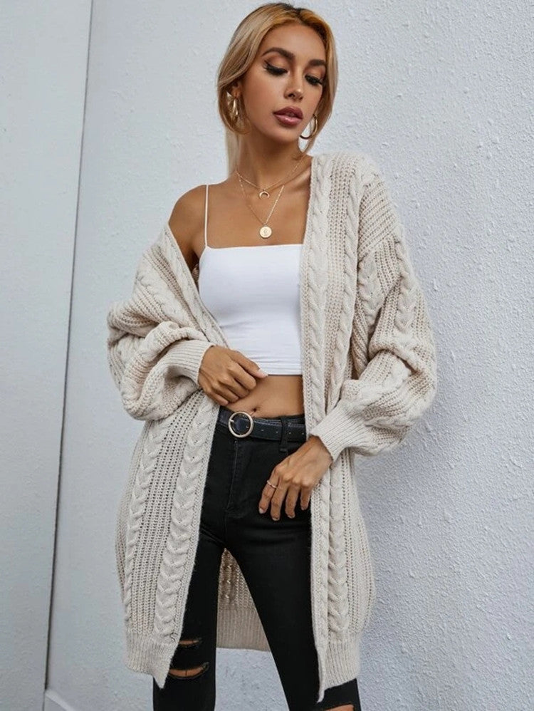Damen Grobstrickcardigan mit tiefem V-Ausschnitt und voluminösen Ärmeln Drune