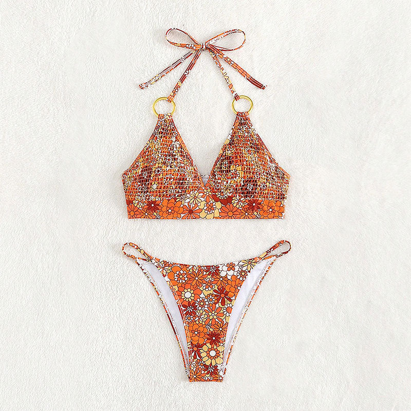 Damen Triangel-Bikini mit Ringen und floralem Design Drune